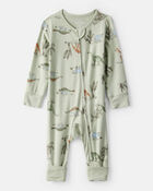 Baby Boy Dinosaur Print PurelySoft Long-Sleeve Sleep & Play - Green, image 1 of 8 slides