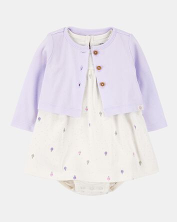 Baby 2-Piece Bodysuit Dress & Cardigan Set - Purple/White, 