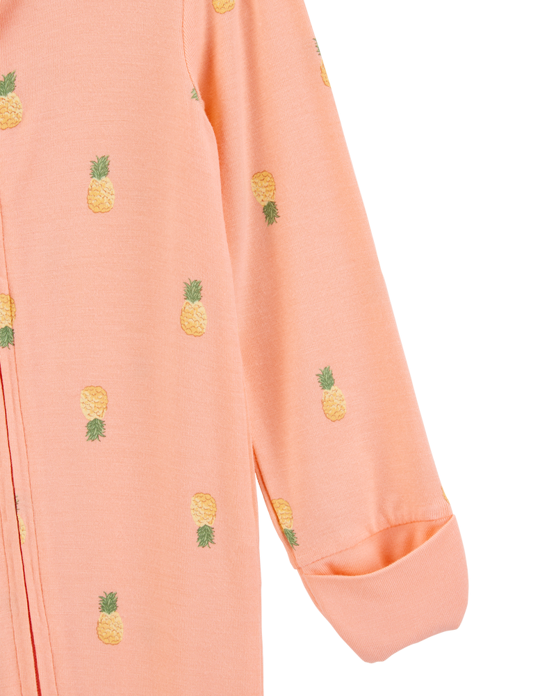Baby Girl Pineapple Print 2-Way Zip PurelySoft Convertible Foot Sleep & Play Pajamas - Coral, image 3 of 7 slides