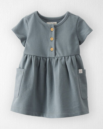 Baby Organic Cotton Pocket Dress in Aqua Slate, 