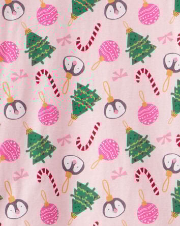 Adult Christmas Ornament Print 100% Cotton Long-Sleeve 2-Piece Pajamas - Pink, 