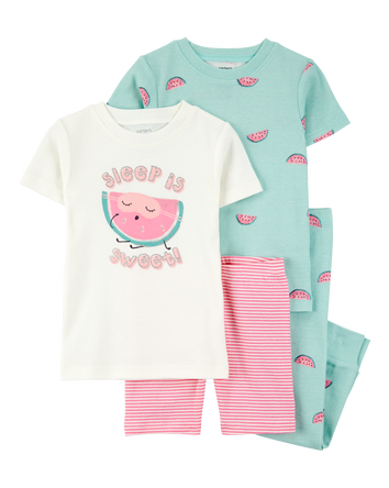 Toddler 4-Piece Watermelon Print 100% Snug Fit Cotton Pajamas - Green/Pink, 
