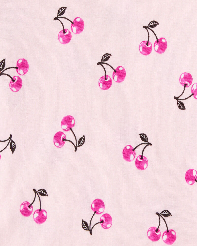 Girls Cherries Print 100% Cotton Long-Sleeve 4-Piece Pajamas - Pink/White, image 3 of 4 slides