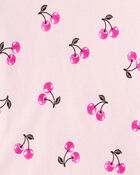 Girls Cherries Print 100% Cotton Long-Sleeve 4-Piece Pajamas - Pink/White, image 3 of 4 slides