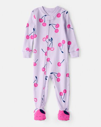 Baby Girl Cherry 100% Cotton Snug Fit 2-Way Zip Footie 1-Piece Pajamas - Purple, 