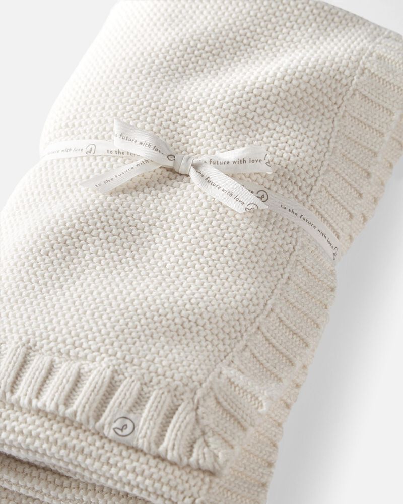 Baby Organic Cotton Signature Stitch Blanket in Cream, image 2 of 4 slides