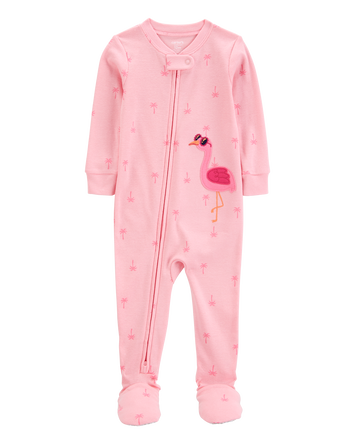Baby Girl Flamingo Print Snug Fit Cotton Footie 1-Piece Pajamas - Pink, 