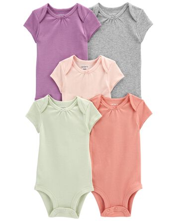 Baby 5-Pack Short-Sleeve Solid Bodysuits, 