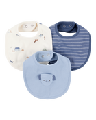 Baby 3-Pack Dog Bibs - Blue/Ivory, image 1 of 4 slides