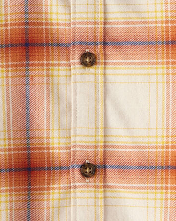Toddler Boy Plaid Cotton Long-Sleeve Hooded Button-Down Shirt - Orange, 