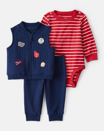 Baby 3-Piece Game Day Little Vest Set - Navy/Red, 