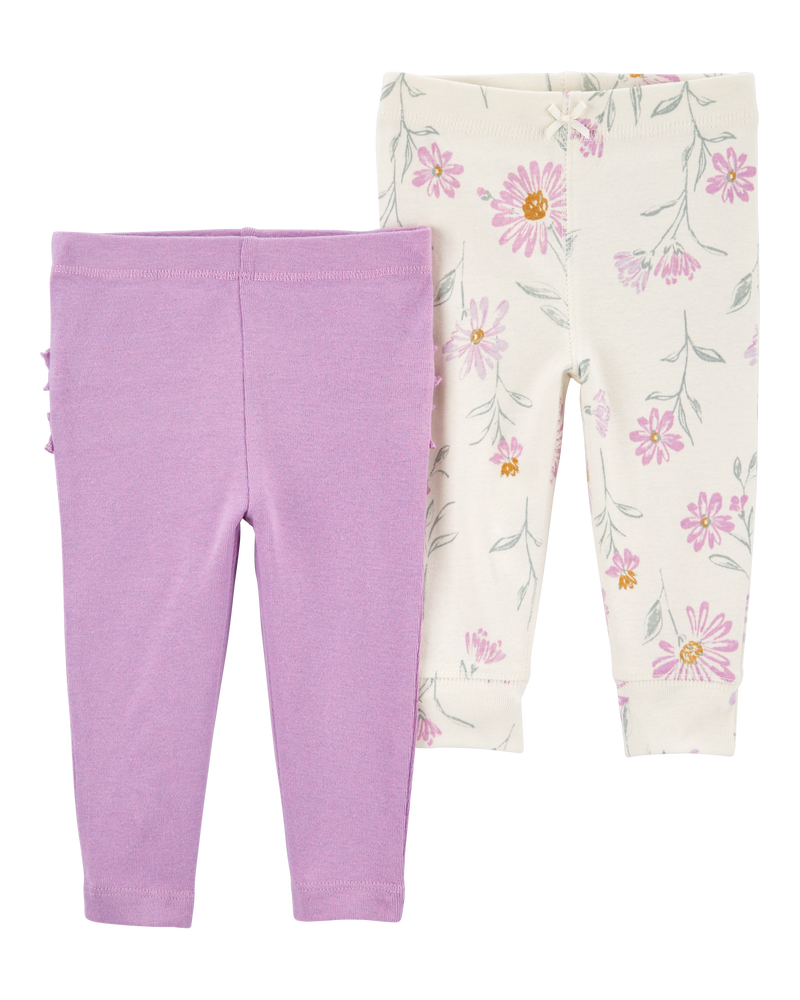 Baby 2-Pack Floral Pull-On Pants - Purple/Floral, image 2 of 5 slides