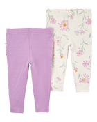 Baby 2-Pack Floral Pull-On Pants - Purple/Floral, image 2 of 5 slides