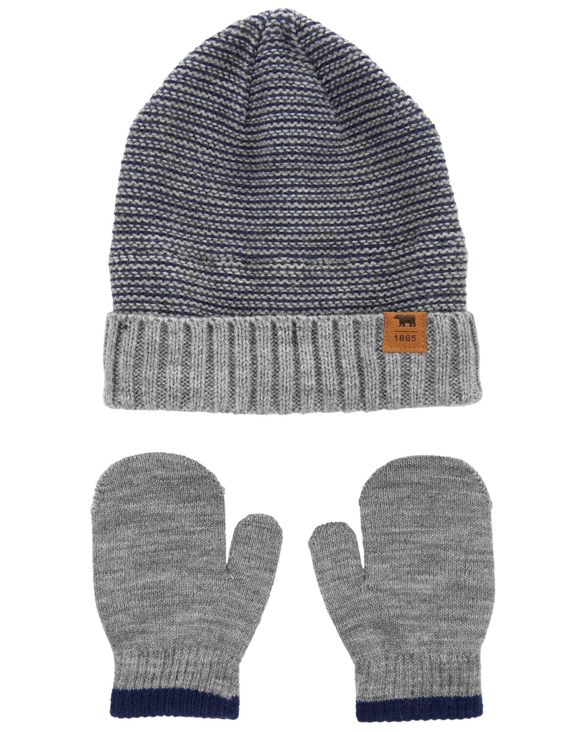 Navy/Grey Toddler 2Pack Knit Cap & Mittens Set