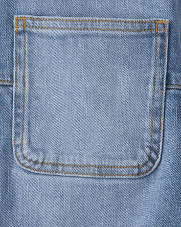 Girls Zip-Up Long-Sleeve Denim Jacket - Blue, 