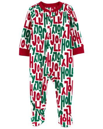 1-Piece Holly Jolly Fleece Footie Pajamas, 