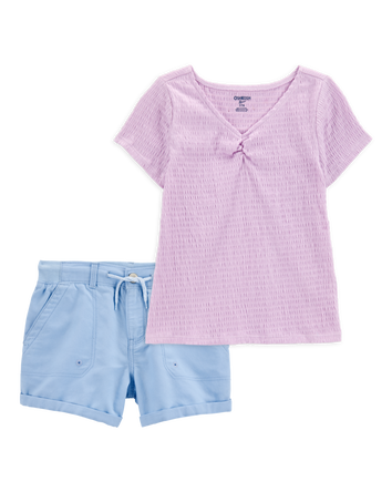 Kid 2-Piece Short-Sleeve Crinkle Top & Trek Short Set, 