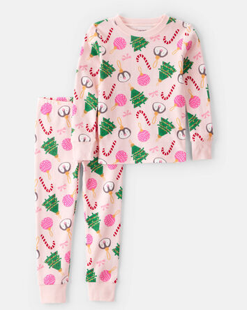 Toddler Christmas Ornament Print 100% Cotton Long-Sleeve 2-Piece Pajamas - Pink, 