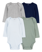 Baby 4-Pack Long-Sleeve Original Bodysuits, image 1 of 7 slides