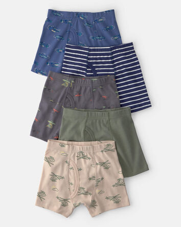 Boys 5-Pack Dino Boxer Brief Underwear - Green/Blue/Tan, 