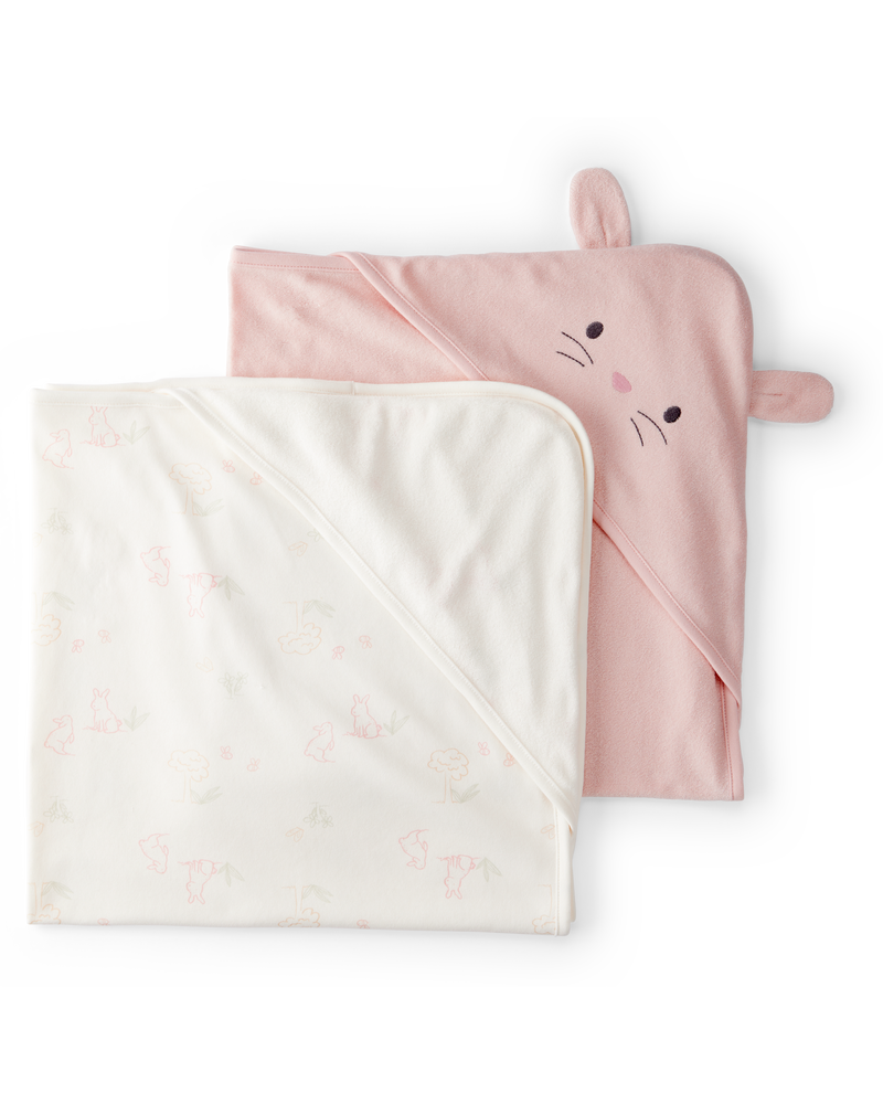 Baby 2-Pack Hooded Towels - Pink, image 1 of 1 slides