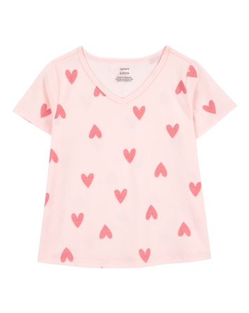 Kid Heart Print Short-Sleeve Fashion Top - Pink, 