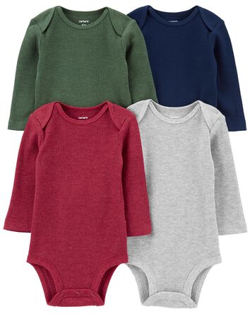 Baby 4-Pack Waffle Knit Bodysuits, 