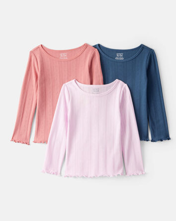 Toddler Girl 3-Pack Print Long-Sleeve Tops - Orange/Pink/Navy, 