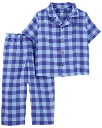 Toddler 2-Piece Gingham Coat Style Pajamas, 