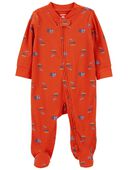 Red - Baby Construction 2-Way Zip Cotton Blend Sleep & Play Pajamas