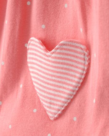 Baby Girl Heart Pocket Short-Sleeve Romper - Pink, 