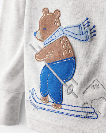 Toddler Boy Woodland Print Cotton Long-Sleeve Snug Fit 4-Piece Pajamas - White/Blue, 