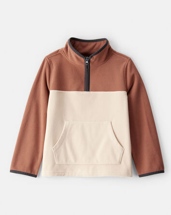 Boys Color Block Microfleece Quarter-Zip Pullover - Tan, 