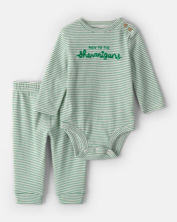 Baby St. Patrick's Day 2-Piece Striped Long-Sleeve Bodysuit & Pant Set - Green/White, 