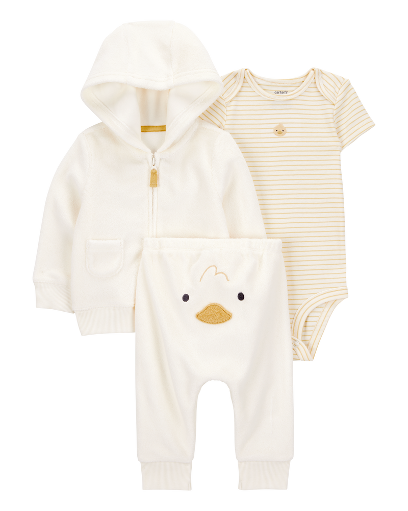 Baby 3-Piece Duck Little Cardigan Set - Ivory, image 1 of 6 slides