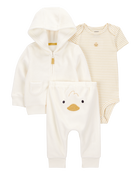 Baby 3-Piece Duck Little Cardigan Set - Ivory, image 1 of 6 slides