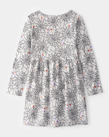 Girls Halloween Spiderwebs Long-Sleeve Dress - Black/White, 
