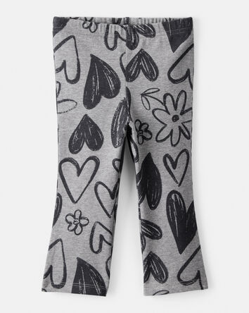 Baby Girl Heart Pull-On Flare Stretch Rib Leggings - Grey, 