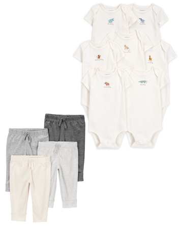 Baby 11-Piece Days Of The Week Short-Sleeve Bodysuits & Pull-On Pants Set - Ivory/Grey, 