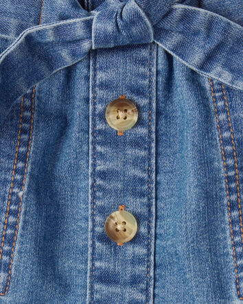 Toddler Girl Button Denim Skirt with Tie Waistband - Blue, 