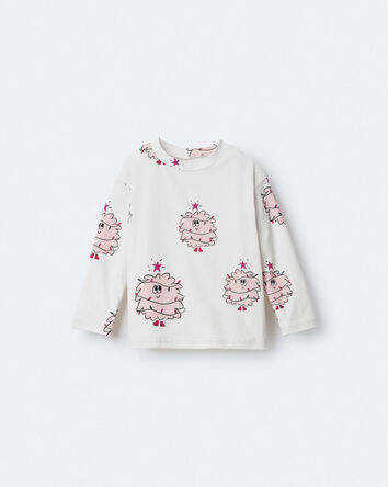 Toddler Girl Holiday Squish Character Long-Sleeve Graphic Tee - Ivory, 