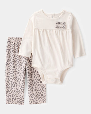 Baby 2-Piece Long-Sleeve Bodysuit & Pull-On Leopard Pants, 