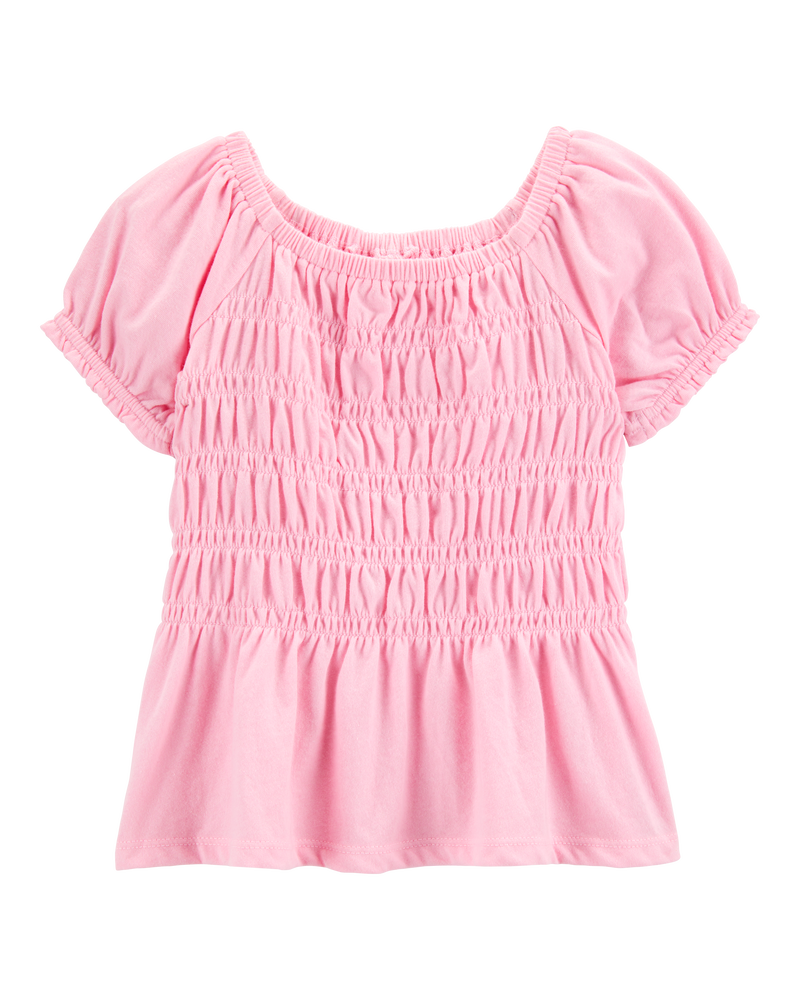 Toddler Short-Sleeve Smocked Top - Pink, image 1 of 3 slides