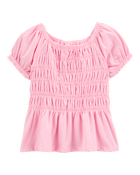 Toddler Short-Sleeve Smocked Top - Pink, image 1 of 3 slides