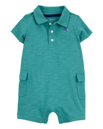 Baby Polo Cotton Romper -Green, 