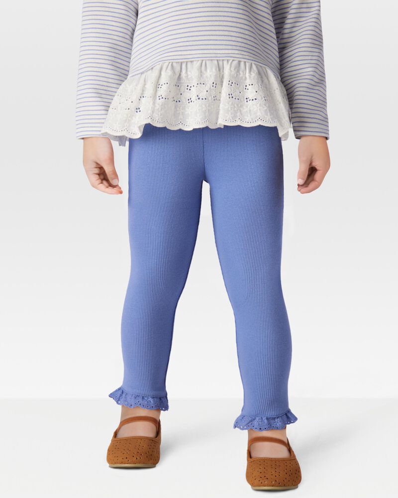 Kid 2-Piece French Terry Eyelet Hoodie & Ribbed Pants Set, image 8 of 9 slides