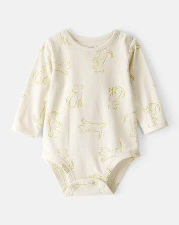 Baby Boy Dog Print Cotton Long-Sleeve Fashion Bodysuit - Ivory, 