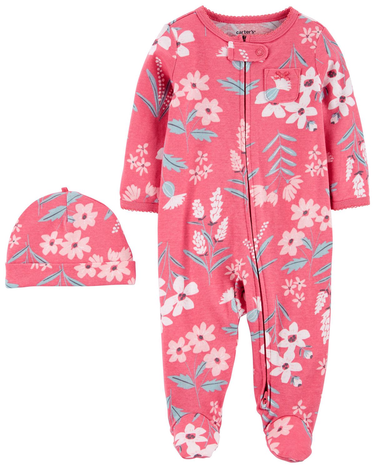 Pink Baby 2Pack Cap & ZipUp Sleep & Play Pajamas Set