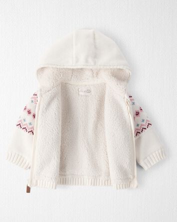Baby Girl Recycled Fair Isle Sherpa Sweater Knit Jacket , 