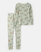 Boys Dinosaur Print PurelySoft Long-Sleeve 2-Piece Pajamas - Green, image 1 of 5 slides